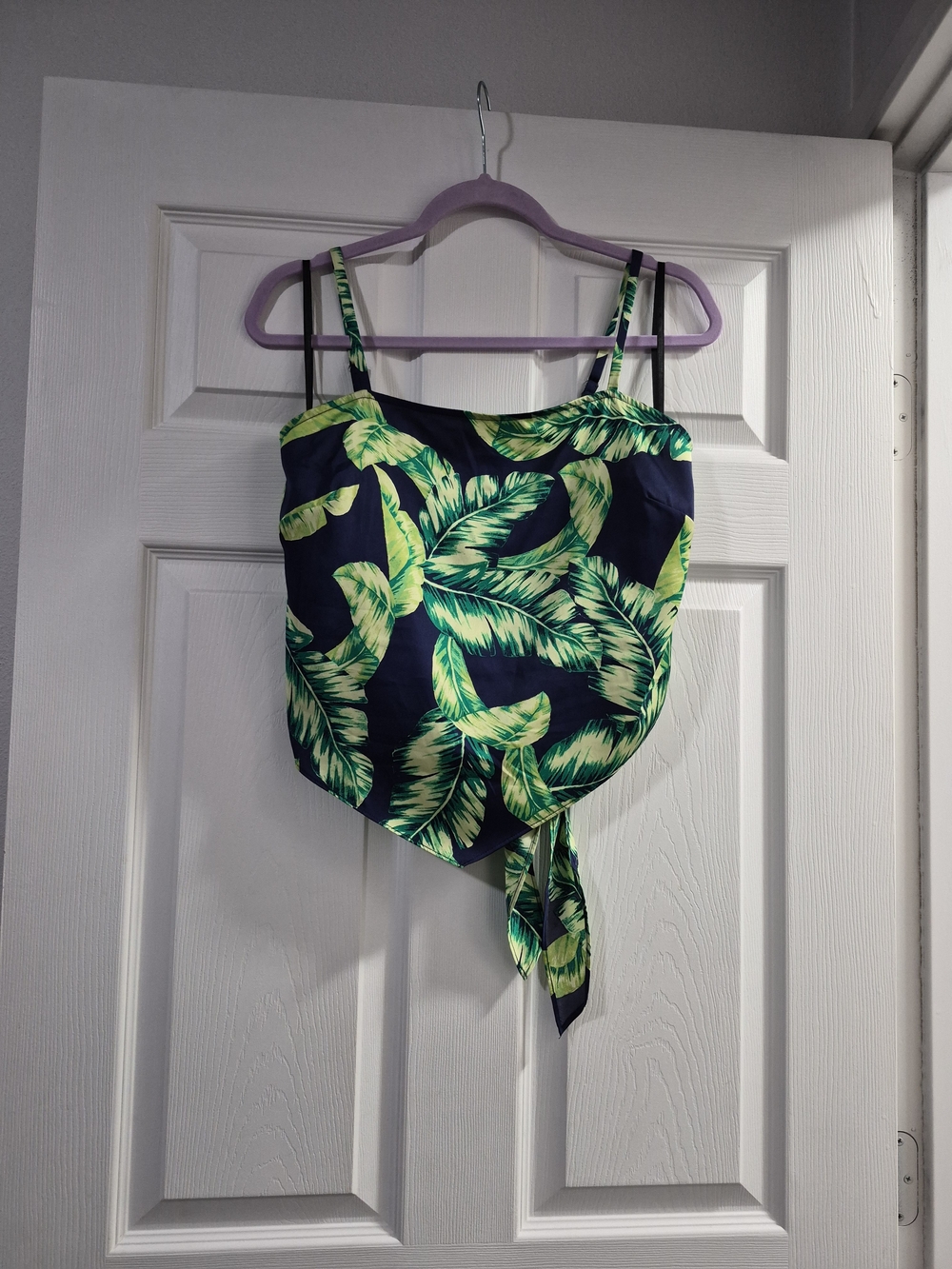 Bwear Navy & Green Tropical Leaf Tie-Front Camisole